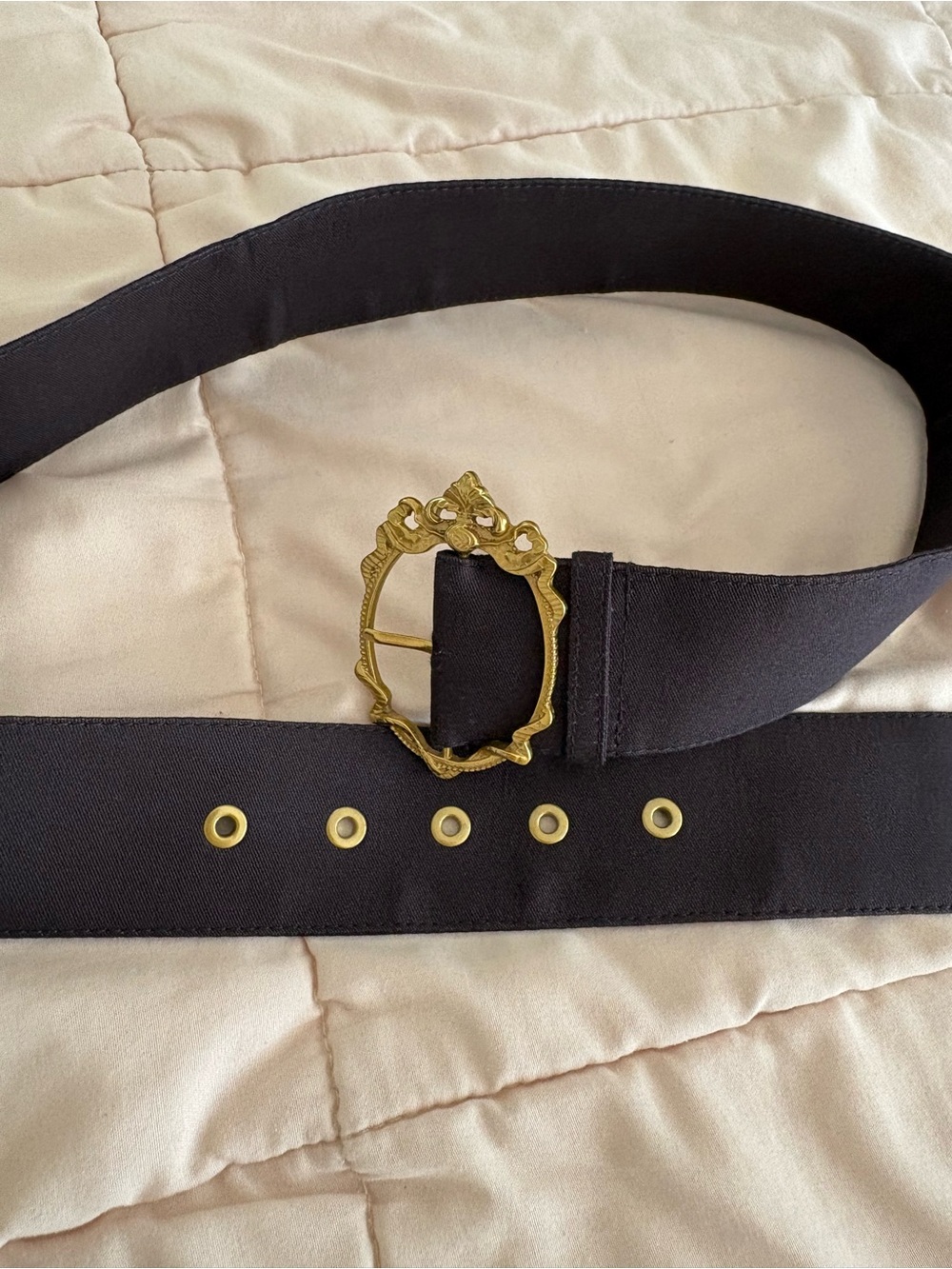 Zimmermann Wide Black Fabric Belt with Decorative Gold Buckle